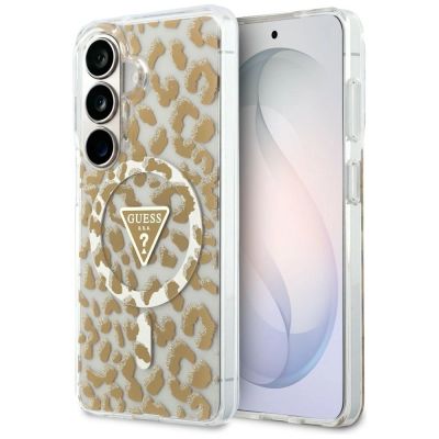Guess IML Leopard Print Dreieckige MagSafe Hülle für Samsung Galaxy S26 - Braun