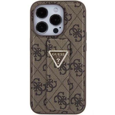4. Guess Grip Stand 4G Triangle Strass Hülle für iPhone 15 Pro – braun