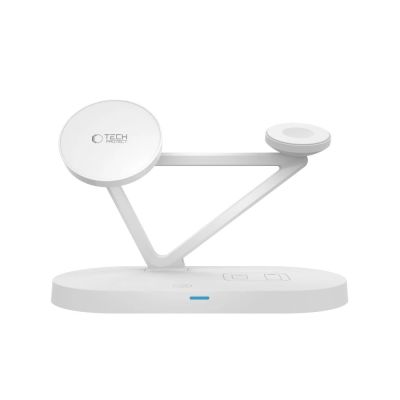 4. Tech-Protect QI15W-A41 3in1 kabelloses Ladegerät mit MagSafe für Apple -Geräte – Weiß