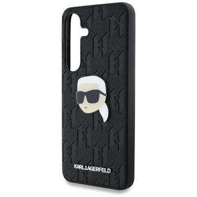 6. Karl Lagerfeld Leder Monogram Pin Logo Karl Head Samsung Galaxy S25 Hülle schwarz