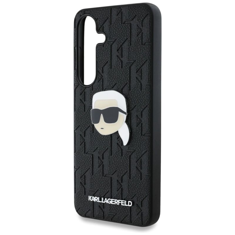 6. Karl Lagerfeld Leder Monogram Pin Logo Karl Head Samsung Galaxy S25 Hülle schwarz