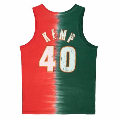2. Mitchell & Ness NBA Seattle Supersonics Shawn Kemp Tanktop aus Baumwolle mit Batikmuster - TTNK3206-SSUYYSKEGNRD