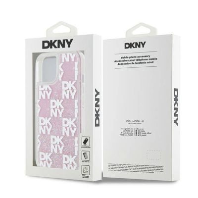 8. DKNY Liquid Glitter Multilogo Hülle für iPhone 15 / 14 / 13 – Rosa