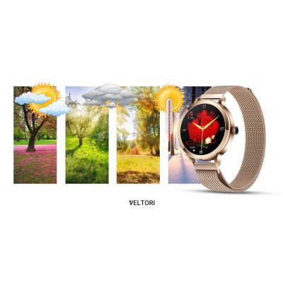 24. VELTORI VT340-1 Damen-Smartwatch, Goldarmband + rosa Silikonarmband