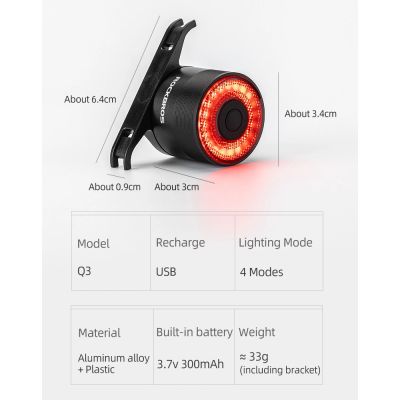 6. Rockbros Q3 Fahrrad-Rücklicht mit Smart Stop System - Schwarz
