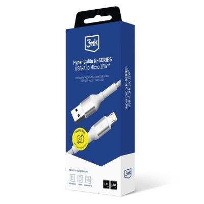 10. 3mk Hyper Cable N-SERIES USB-A / MicroUSB 1m 5V/2,4A 12W / weiß