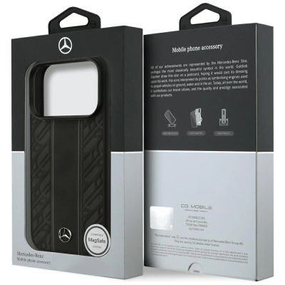 8. Mercedes Leather Laurel Leaves Stripes MagSafe Case für iPhone 17 Pro - Schwarz