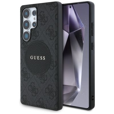 Guess 4G Round Patch Classic Logo MagSafe Hülle für Samsung Galaxy S25 Ultra schwarz