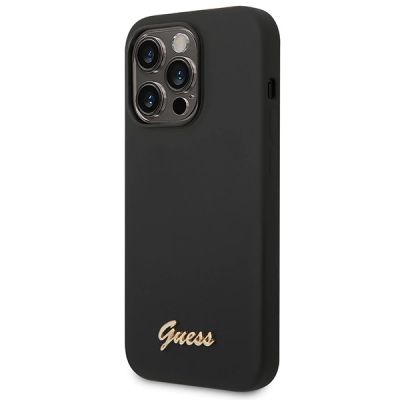 2. Guess Silikon Vintage Gold Logo iPhone 14 Pro Hülle - Schwarz