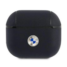 BMW Echtleder-Etui mit silbernem Logo für AirPods 3 – Marineblau