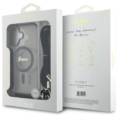 7. Guess Crossbody Cord Script MagSafe Hülle für iPhone 16 – Schwarz