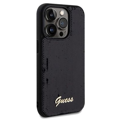 4. Guess Pailletten Script Metallhülle für iPhone 14 Pro Max – Schwarz