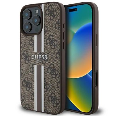 Guess 4G Printed Stripes MagSafe-Hülle für iPhone 16 Pro Max – braun