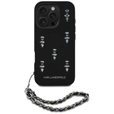 2. Karl Lagerfeld Saffiano Crystals w/Chain iPhone 16 Pro Max Hülle - Schwarz