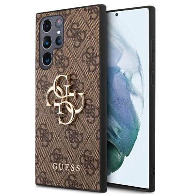 Guess 4G Big Metal Logo Case für Samsung Galaxy S22 Ultra - Braun