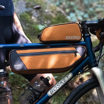 6. Rockbros 30120045004 ROAD TO SKY Fahrradtasche für das Oberrohr, wasserdicht, 0,7 l – orange