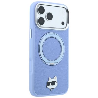 4. Karl Lagerfeld mit Ringständer 360 Choupette Head Pin MagSafe Hülle für iPhone 18 Pro Max / 17 Pro Max - Hellblau