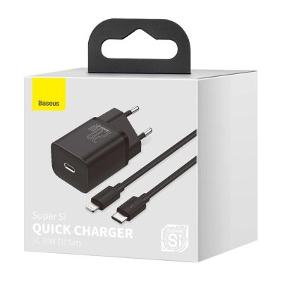 5. Baseus Super Si 1C Schnellladegerät USB Typ C 20W Power Delivery + USB-Kabel Typ C - Lightning 1m schwarz (TZCCSUP-B01)