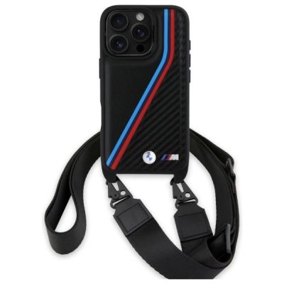 2. BMW M Edition Carbon Tricolor Lines & Strap Hülle für iPhone 16 Pro Max – Schwarz