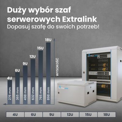 5. Extralink Rack-Schrank 9 HE 600 x 450 mm ASP Grau, Wandmontage, Tür aus massivem Blech