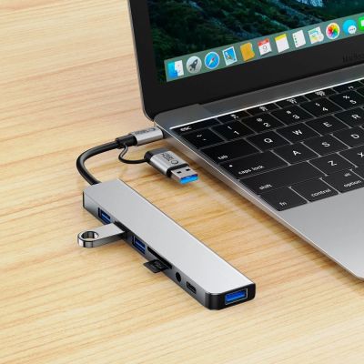 7. Tech-Protect HB06 HUB Adapter 8in1 TYPE-C + USB2.0 + USB3.0 + SD/TF + AV3.5 - grau