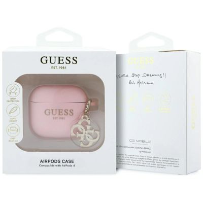 3. Guess AirPods 4 Silikonhülle mit 4G-Anhänger – pink