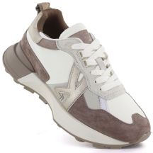 Damen-Sportschuhe aus Leder, beige, Kobbo 66954