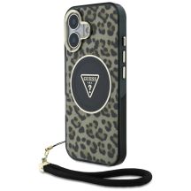 Guess HC IML Leopard Triangle Cord Strap MagSafe iPhone 16 Hülle - Braun