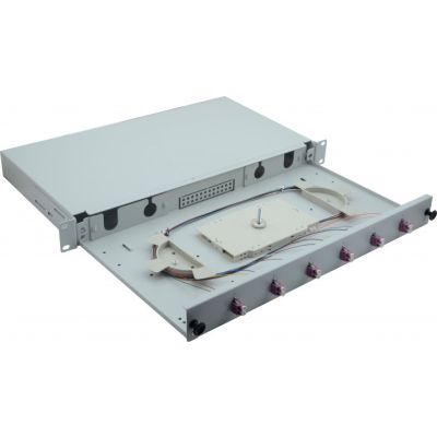 2. 19" Glasfaser-Spleißbox 6 x LC Duplex OM4, Spleißterminiert, Grau