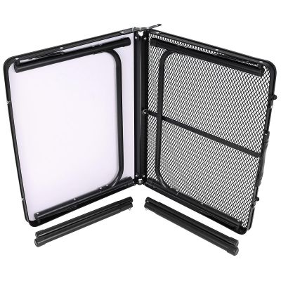 6. Klappbarer Campingtisch 90 x 60 x 36–68 cm, Stahl, Gitter, Holz