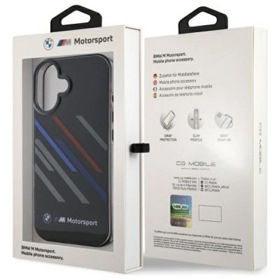 8. BMW Motosport IML Random Stripes Hülle für iPhone 16 – Schwarz