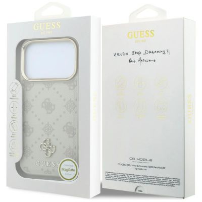 16. Guess Stripe Peony 4G Logo MagSafe Hülle für iPhone 18 Pro / 17 Pro - Beige