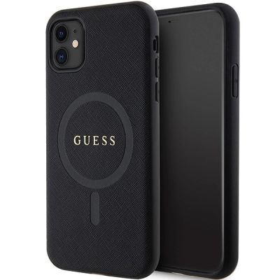 Guess GUHMN61PSAHMCK Hülle für iPhone 11 / Xr – schwarzes Saffiano MagSafe