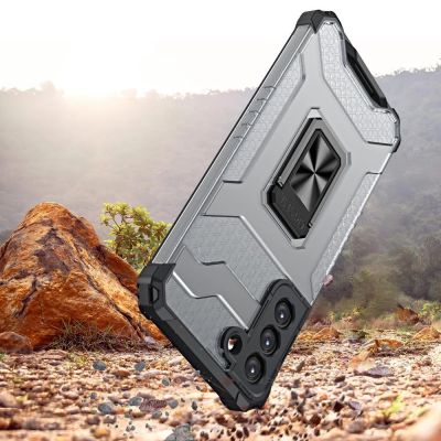 3. Crystal Ring Case robuste Kickstand TPU/PC Panzer Handyhülle Hard Case für Samsung Galaxy S22+ (S22 Plus) blau