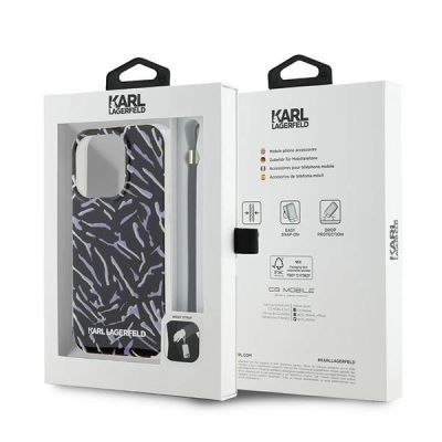 7. Karl Lagerfeld Zebra mit Kordelhülle für iPhone 15 Pro Max – Lila