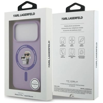 8. Karl Lagerfeld Silicone Karl&Choupette Ring MagSafe Hülle für iPhone 18 Pro / 17 Pro – violett