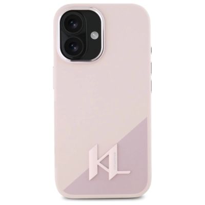 3. Karl Lagerfeld Silikon Shadow Metal Initial MagSafe Hülle für iPhone 16 – Rosa