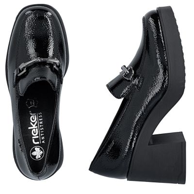 5. Schwarze Damen-Slipper aus Lackleder mit hohem Absatz, Rieker 58051-00