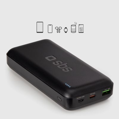 4. Powerbank SBS TTBB20000PD20K 20000 mAh 20W PD USB-C, USB-A, Micro-USB - Schwarz