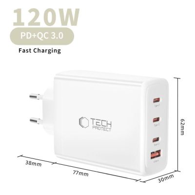 5. Tech-Protect NC120W-GAN 4-Port 120W Wandladegerät – Weiß