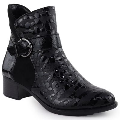 Damen-Ankle-Boots aus Lackleder mit Absatz, schwarz, Remonte Rieker R5188-02