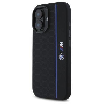 2. BMW Silikon Hexagon Blue Line MagSafe Hülle für iPhone 16 – Schwarz