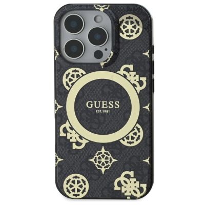 3. Guess IML Peony On 4G Background MagSafe-Hülle für iPhone 16 Pro – Schwarz