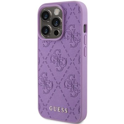 2. Guess Leder 4G Stamped Hülle für iPhone 15 Pro Max – Lila