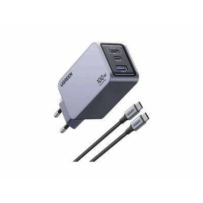 Ugreen Nexode Pro EU 3-Port GaN PD Schnellladegerät mit USB-C-Kabel, Universal, Schwarz/Grau, internes Schnellladen