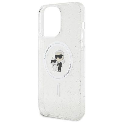 6. Karl Lagerfeld Karl&Choupette Glitter MagSafe Hülle für iPhone 15 Pro Max – transparent