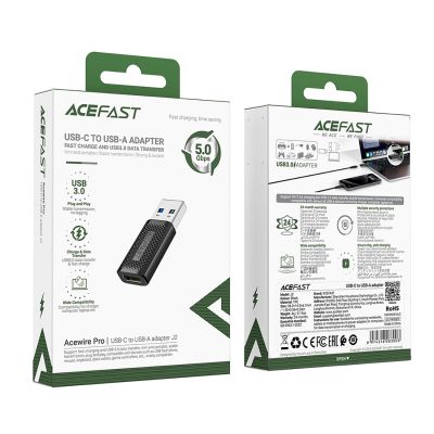 5. Acefast J2 USB-C 3.0 (weiblich) auf USB-A 3.0 (männlich) 5 Gbit/s Adapter – Schwarz
