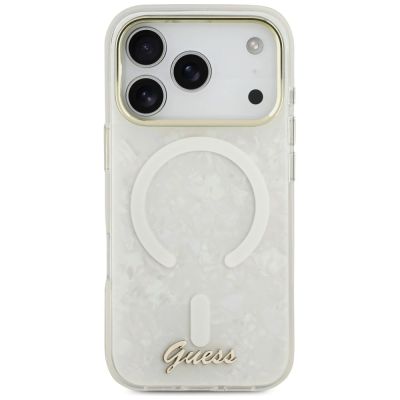 3. Guess IML Shell Script Metal MagSafe Hülle für iPhone 17 Pro Max – Weiß