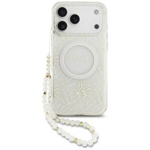 Guess IML Blumenmuster, galvanisiert, mit Perlmuttriemen und MagSafe-Hülle für iPhone 18 Pro Max / 17 Pro Max – Weiß