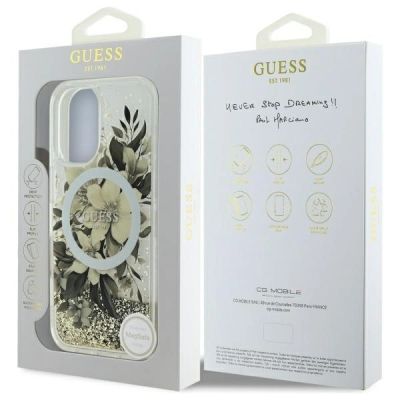 8. Guess Liquid Glitter Flower MagSafe Hülle für iPhone 16 - beige